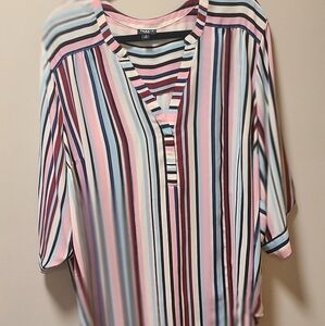 Torrid Harper Pink and Blue Striped Blouse